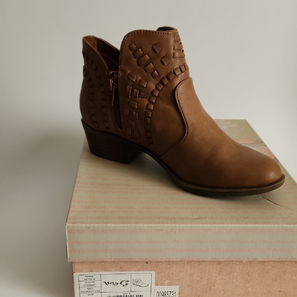 Very G Brown Ankle Booties with Western Perforated Design